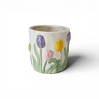Pastel Tulip Planter - Ceramic Plant Pot With Colourful Flower - Flower Pots