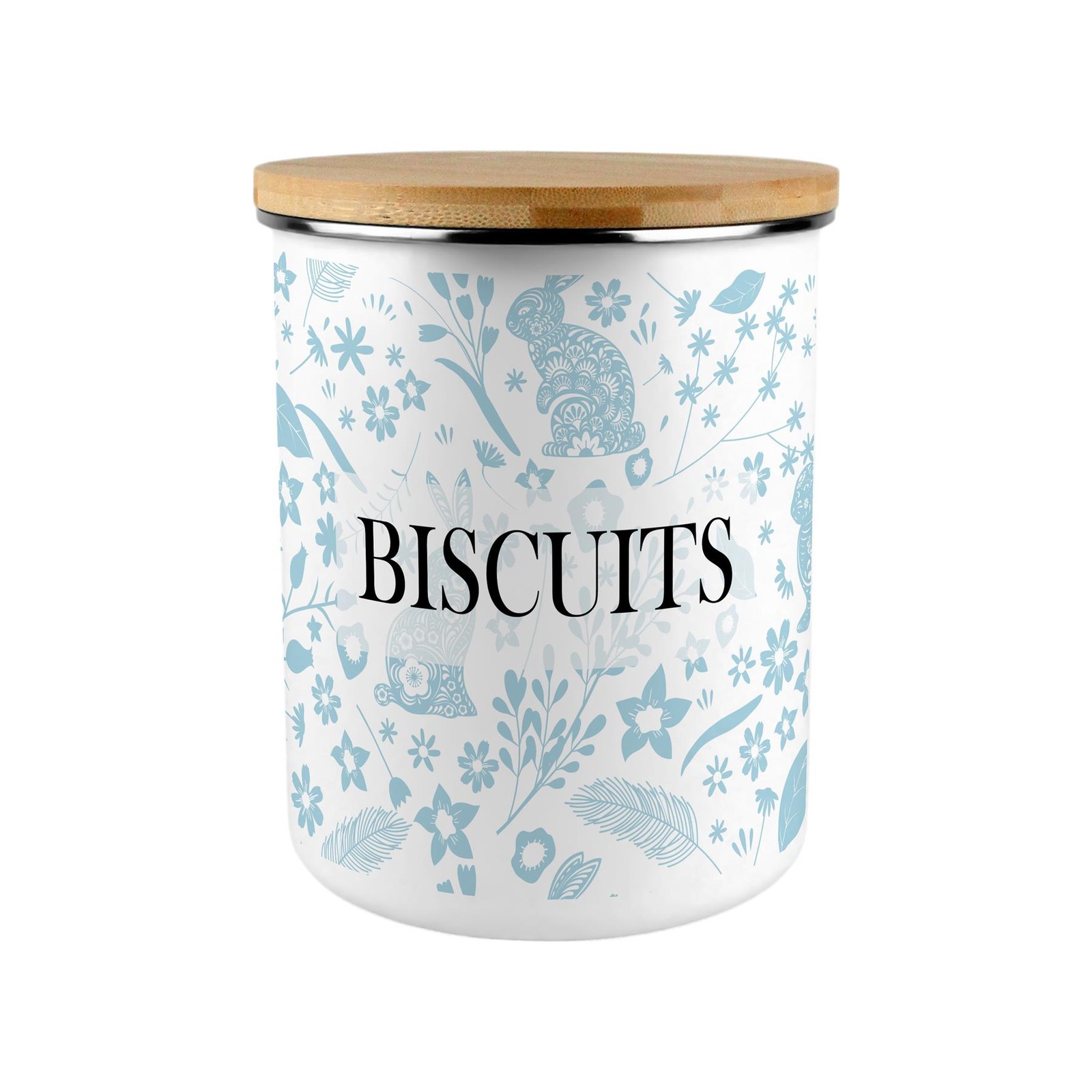 Blue Rabbits Biscuits Storage Canister - XL Enamel Container Home Gift