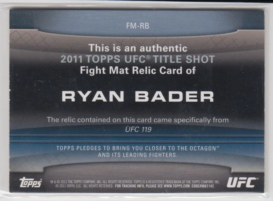 2011 Topps UFC Ryan Bader #FM-RB - Image 2 of 2