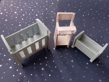 Dolls house vintage Dol Toi  cot and rocking cradle and highchair