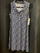 Lulu B XS Dress Sleeveless Knee Length Ruffle Collar Navy Blue White UPF 50