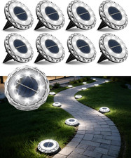 8 Pack Solar Ground Lights Outdoor, 8 LED Solar Disk Lights with 600Mah Battery,