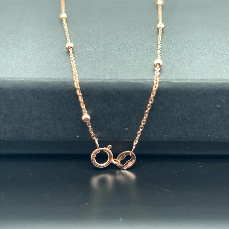 Nuevo collar de cadena de cuentas planas de oro rosa de 9 quilates de 2 mm para mujer 16" 18" 20" 22" 24" Foto 3 de 4