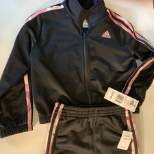 adidas Little Girls Full Zip Jacket  Joggers Outfit Set Size 4 Black / Pink NEW