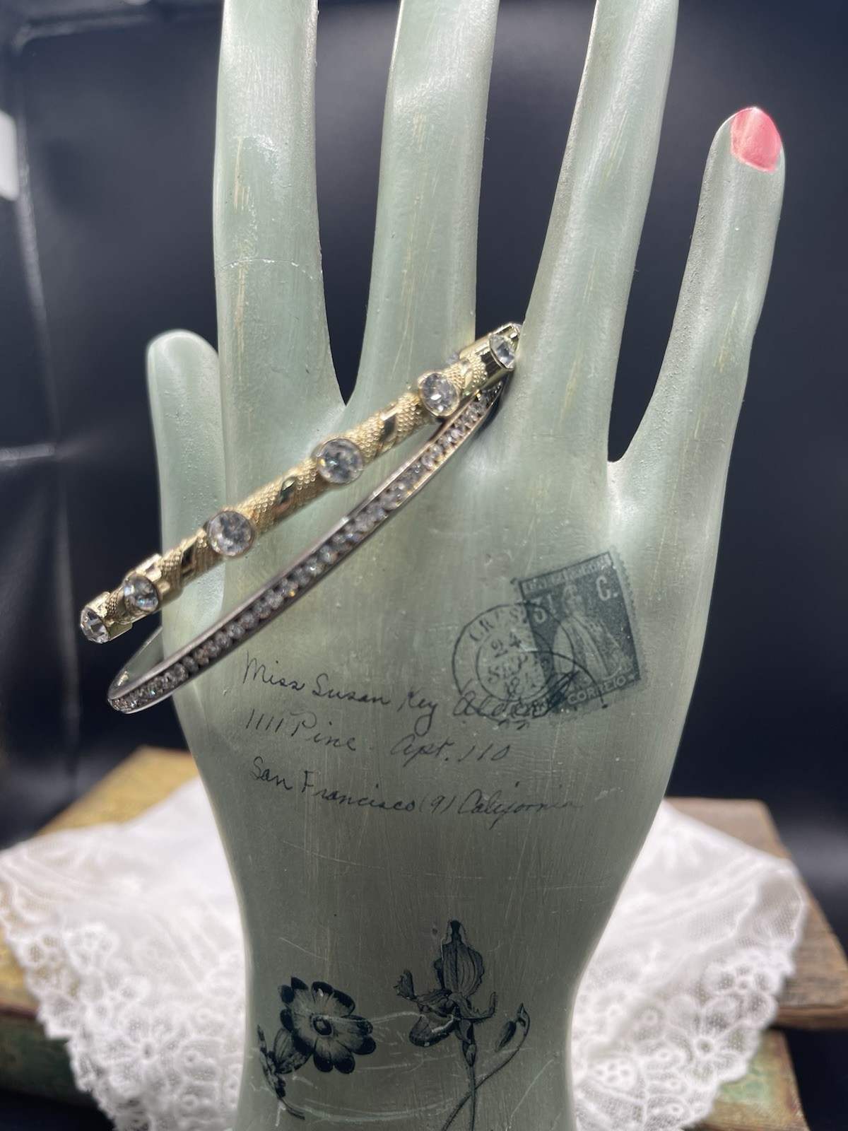 Vintage Bangle Braclets With Crystals - image 3