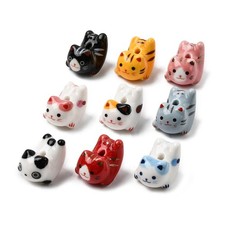 10pcs Porcelain Beads Handmade Cat Printed Animal Loose Focal Bead for Jewelry