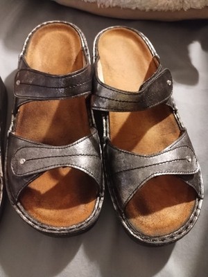 Finn Comfort Women's Double Strap Sandals Silver Women s Size Eu37 US Sz 7 -7.5