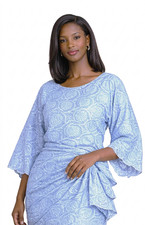 Elegant Nigerian Buba Womens Blue Shell Pattern Lace Classic with Matching Scarf
