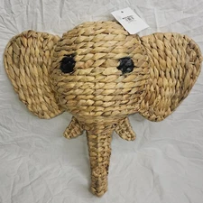 World Market Wicker Woven Rattan Hyacinth Elephant Head Wall Mount Decor Art 