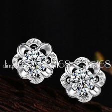 Genuine 925 Sterling Silver TARNISH-FREE Flower Crystal Stud Post Earring A1249