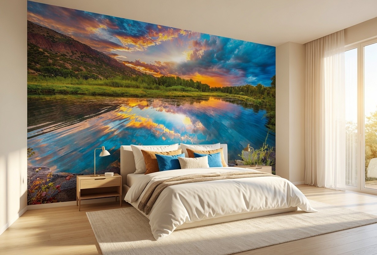 Nature wallpaper mural 368x248cm blue lake wall decor for bedroom & living room