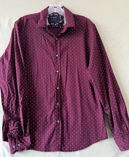 Denim  Flower Ricky Singh Mens L Maroon White Polka Dot Button Down Shirt
