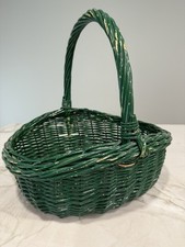 Oval Woven Wicker 13" long, 12" wide 14" High Painted Green Basket