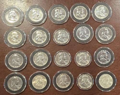 FRANKLIN MEZZO DOLLARO 20 MONETE 17 PROVE 3 UNC MOLTI FBL & CAMEO