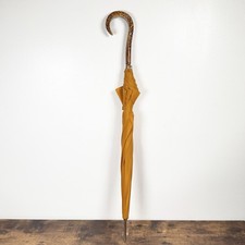 VTG Umbrella Celluloid Carved Handle Extended Peak Beautiful Golden Yellow USA