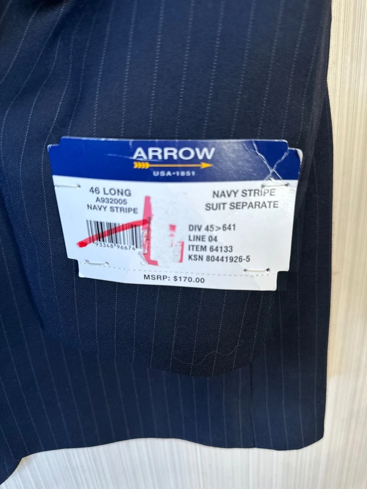 ARROW Niño Azul Marino 46L Regular Poliéster/Rayón Dos Botones Traje Chaqueta Vestido Blazer Foto 3 de 4