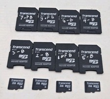 Lot of 8 Transcend 2GB microSD Cards with 8 microSD to SD Adapters (125)