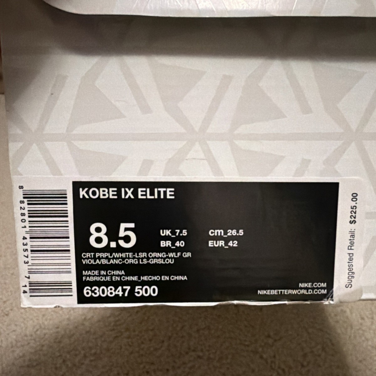 Nike Kobe IX Elite Court Purple Laser Orange 630847-500 Men's
