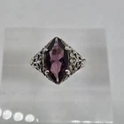 Sterling Silver Vintage Amethyst Filigree Marquise Ring Size 6