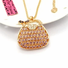 Hot Fashion Women Lovely Purple Bow Crystal Handbag Pendant Chain Necklace