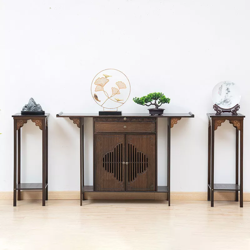 Bamboo Console Table Chinese Style Porch Table w Cabinet Hallway