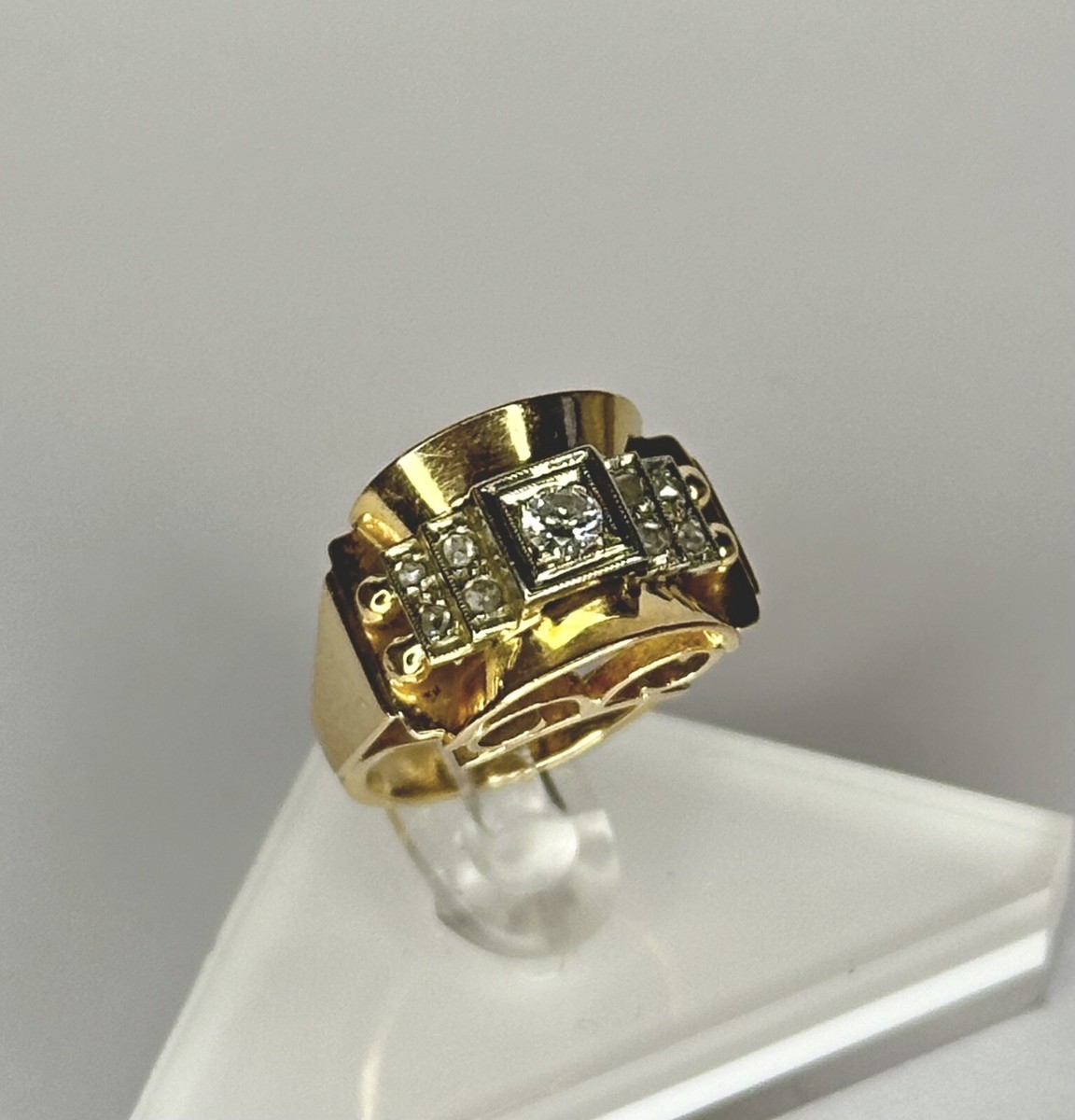 Bague En Or Jaune 18K Avec Camée Et Diamants - Taille 55 - Occasion