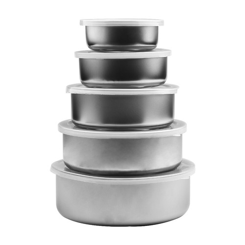 Fresh-Keeping Ciotole con 5 Coperchi Set Argento Metallo 5pcs / 5 Misure Alto