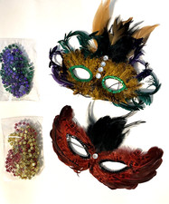 Fun Express Mardi Gras Fancy Feather 2-Pk Costume Mask with Beads, OS
