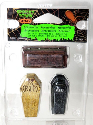 Lemax Spooky Town Set Of 3 Coffins Accessories Retired Halloween Village 74583