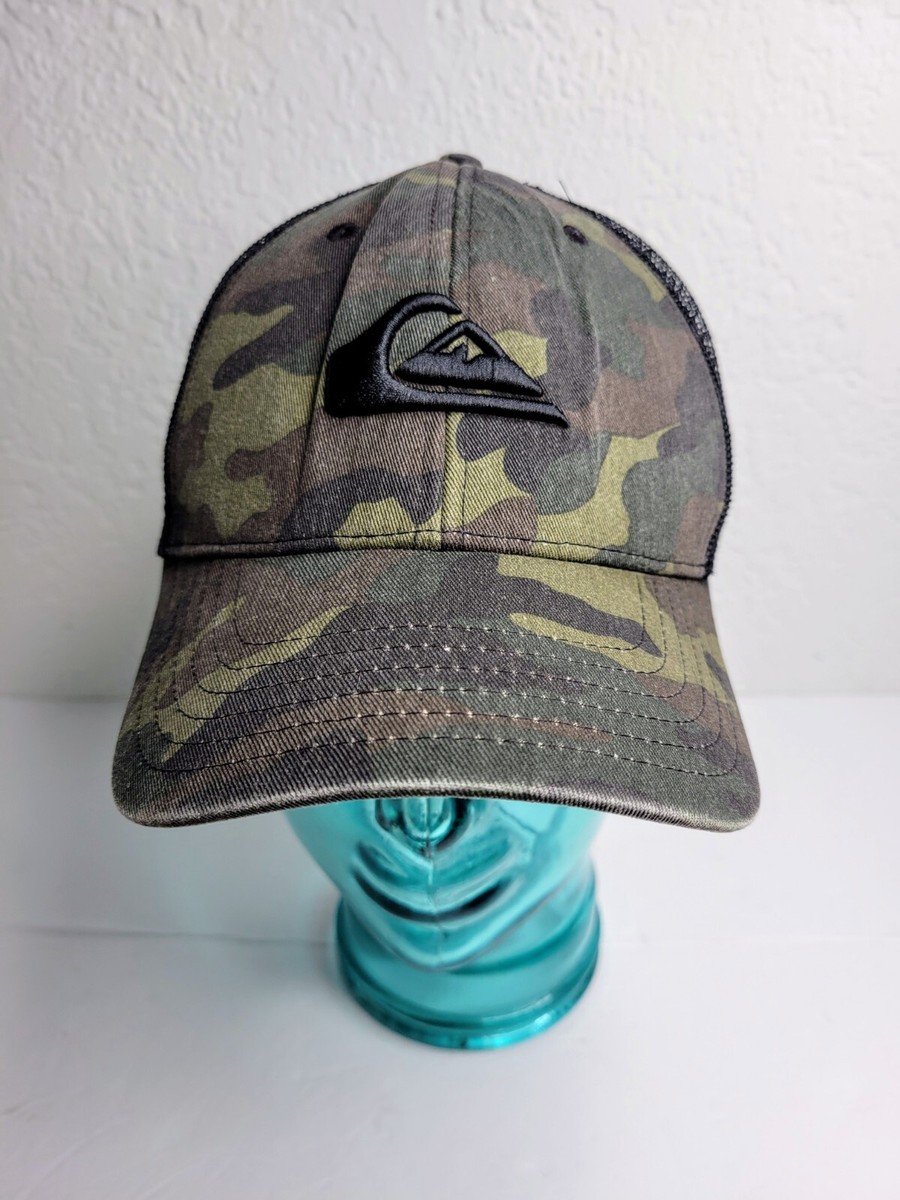 Quiksilver Men's Grounder Camo Trucker Hat, Black Mesh Back, Adjustable Snap
