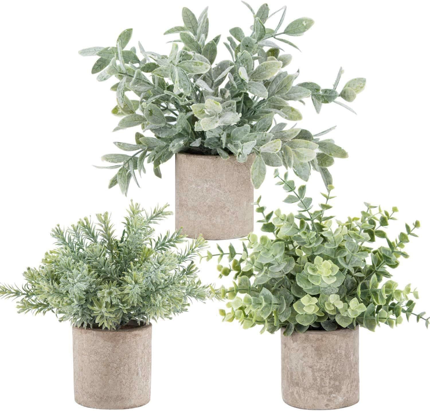 3 Pack Mini Fake Potted Eucalyptus Plastic Plants for Home Decor