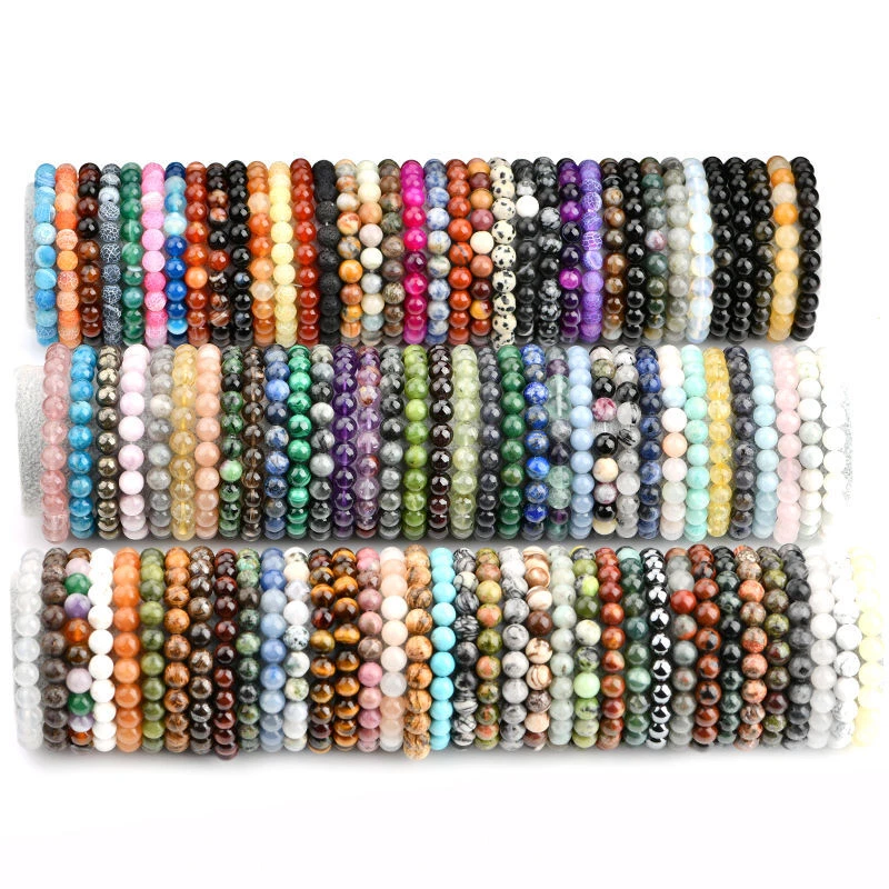 Wholesale Lots 15 Pcs Mix Natural Stone Elasctic Rope Beaded Bracelet Jewelry - Image 3 of 4