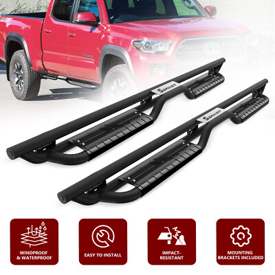 For 2005-2023 Toyota Tacoma Drop Stair Running Boards Double Cab Black Nerf Bars