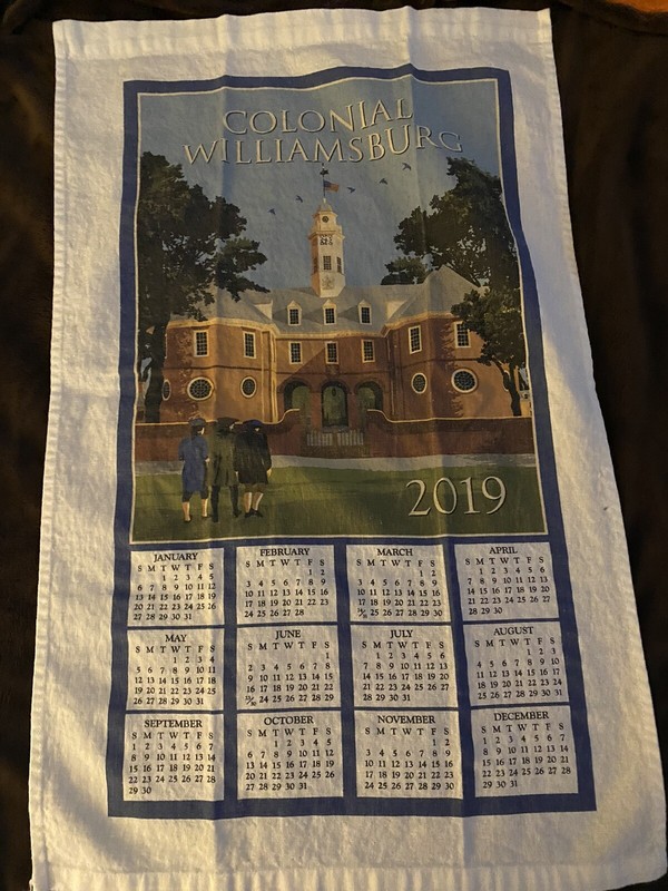 Colonial Williamsburg Cottage linen Calendar Tea Towel 2016
