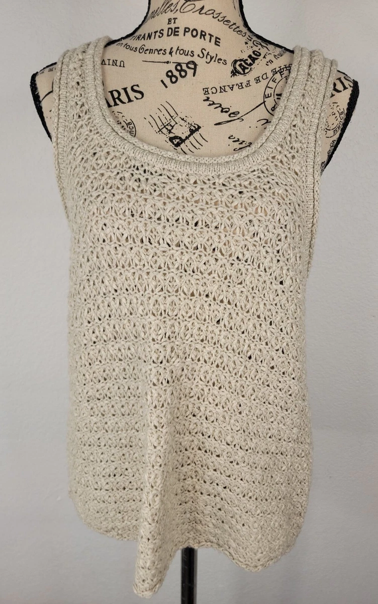 Aerie Women s SZ L Crochet Knit Sweater Tank Top Beige eBay