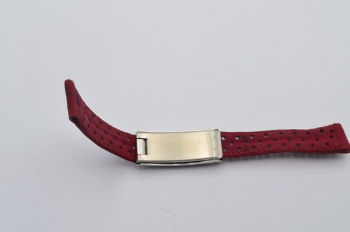 OMEGA KALBS LEDER ARMBAND 18MM MIT FALTSCHLIESSE 16MM ROT VINTAGE - Bild 2 von 2