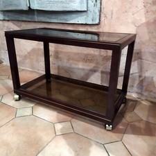 Table roulante Pierre Vandel en aluminium laqué rouge bordeau et verre fumé