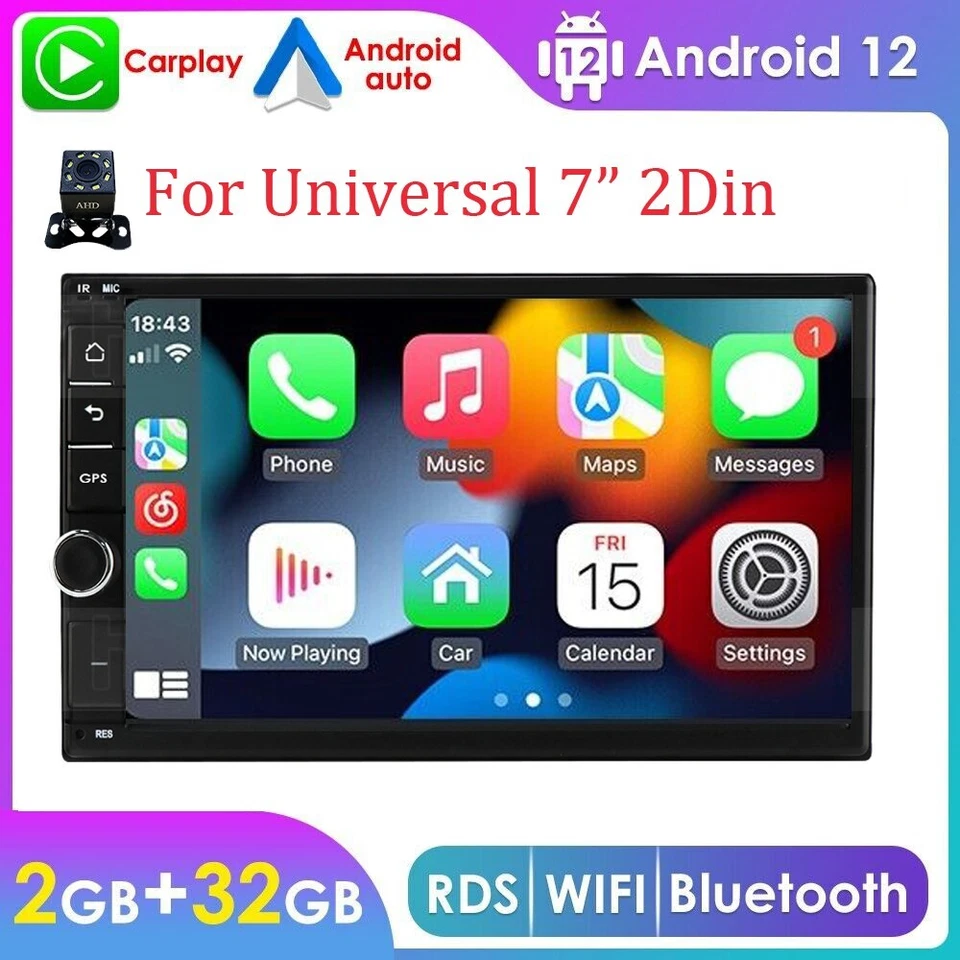 Double 2DIN 7'' Android 12 Touch Car Stereo Radio GPS Wifi Carplay 2+32G DVR OBD - Image 2 of 4