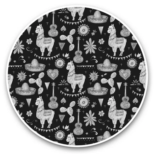 2 x Vinyl Stickers 25cm (bw) - Pink Mexican Llama Alpaca Print  #37825