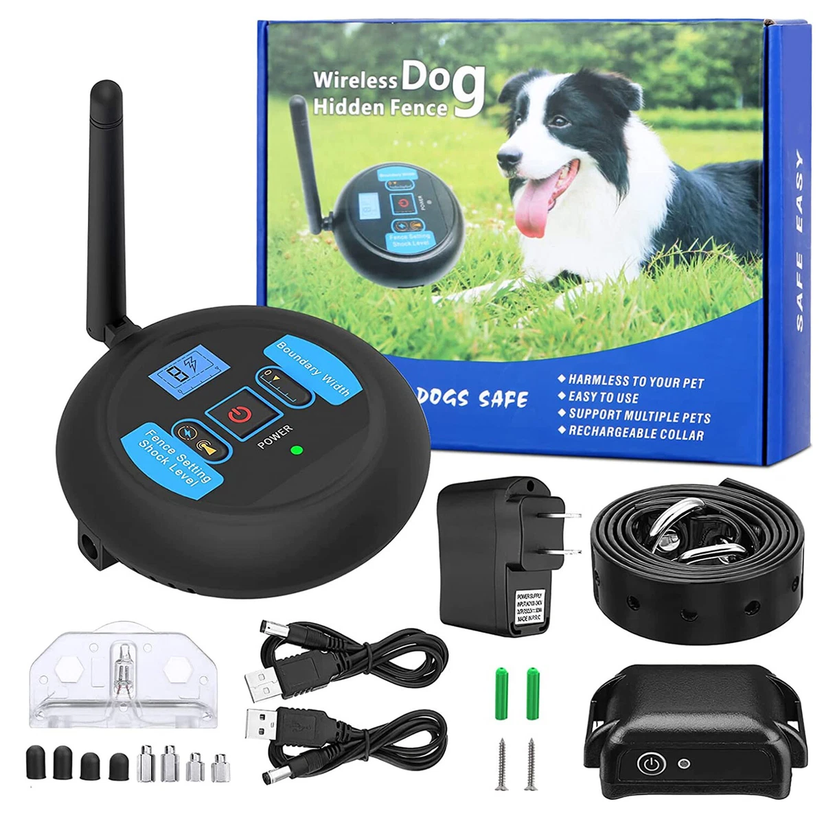 Wireless Electric Dog Fence For 1/2Dogs Pet Containment System Shock Collar  IPX8