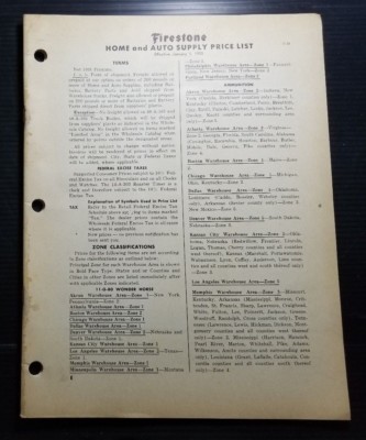 VINTAGE DOCUMENT FIRESTONE HOME AND AUTO SUPPLY PRICE LIST JANUARY 1 1955 40D