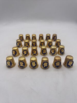 24 Vintage Collectible Goldtone President Thimbles