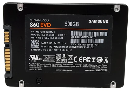 Samsung 860 EVO MZ-76E500 500GB Sata 2.5" SSD Solid State Drive 100% Health