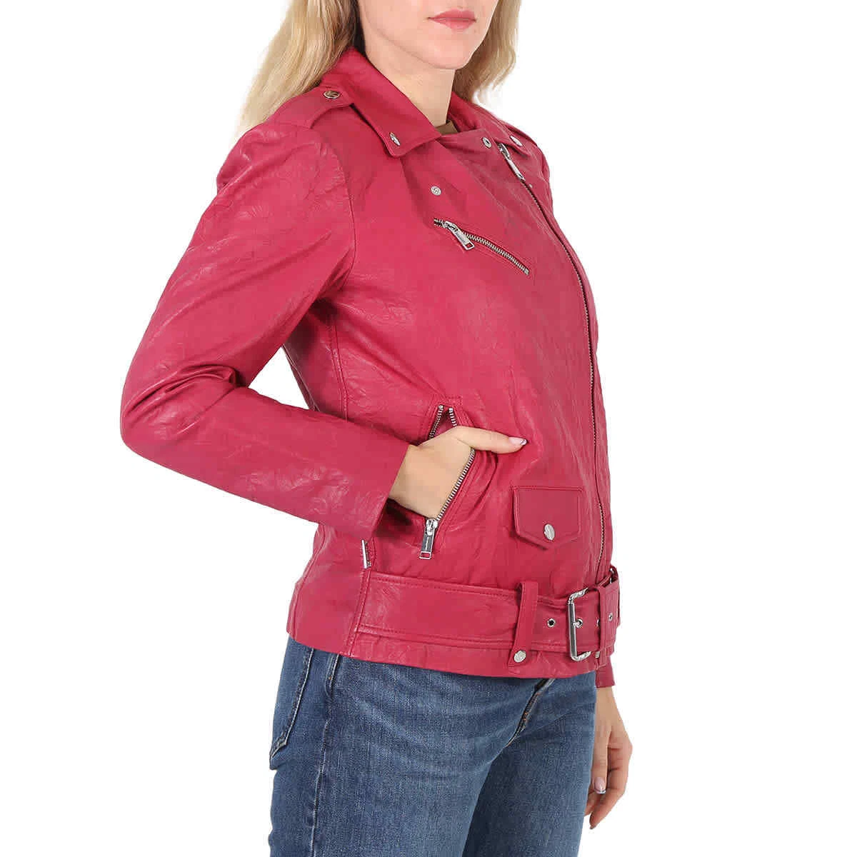 Crinkled leather top moto jacket