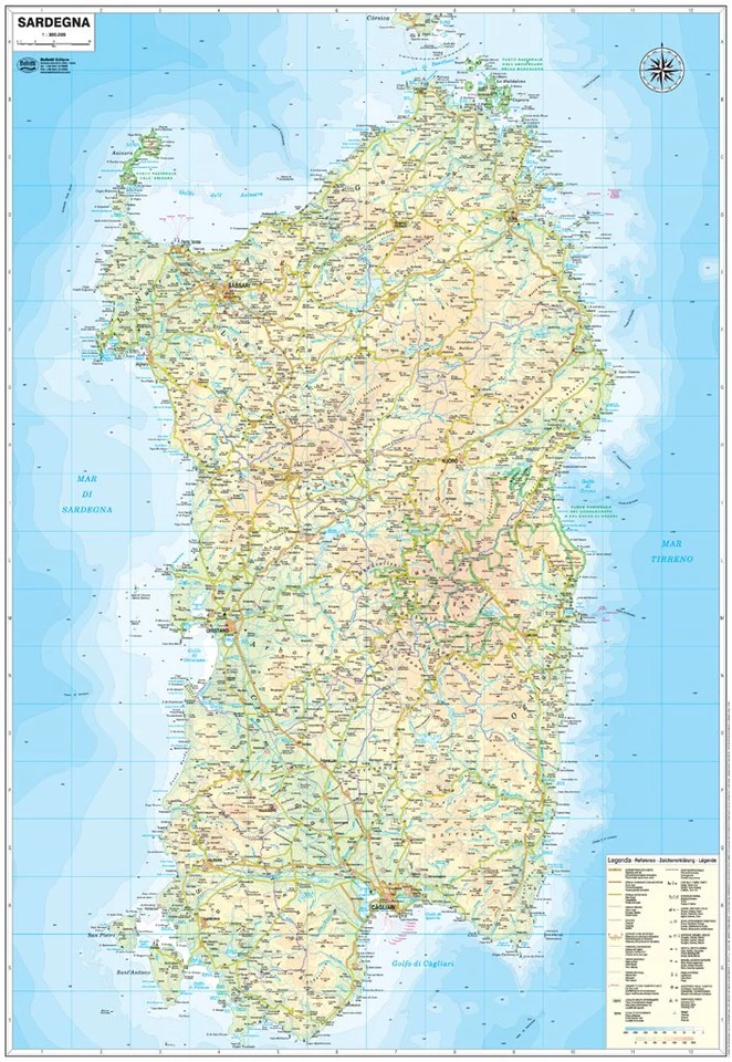 Carta GEOGRAFICA MURALE REGIONE SARDEGNA 67 x 100 cm BELLETTI cartina