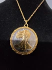 1946 WALKING LIBERTY HALF DOLLAR in/GOLD TONE BEZEL PDT & 22" 1/20 14kgf CHAIN