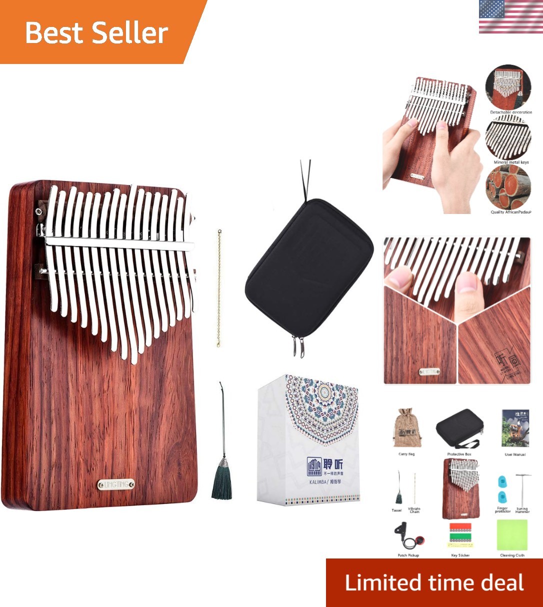 Kalimba 17 keys Thumb Piano Mbira Finger Piano Gift for Adult Beginners Profe...