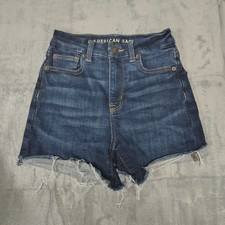 American Eagle Curvy Hi-Rise Shortie Jean Shorts wedgie Blue Women's Size 00