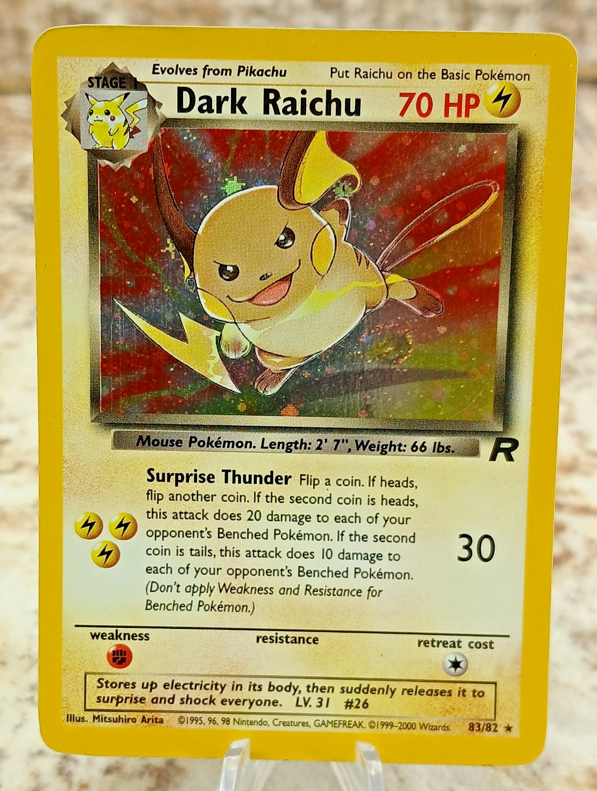 2000 Pokemon Dark Raichu 83/82 Team Rocket Secret Rare Holo LP