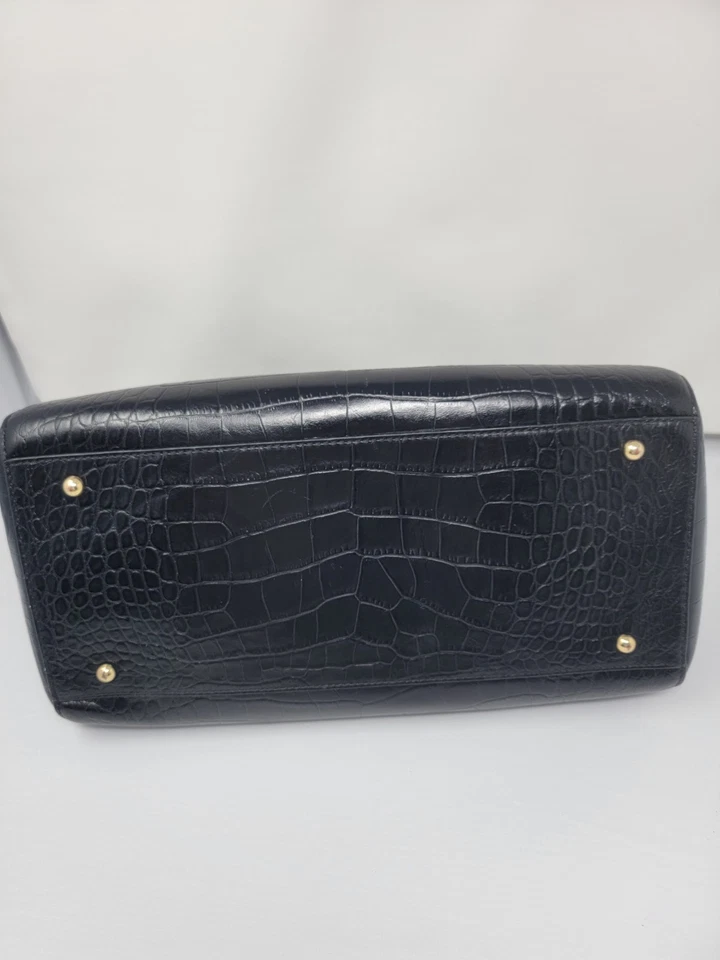 Lauren Ralph Lauren Croc Embossed Lanesborough Leather Satchel Bag Purse - Image 2 of 4